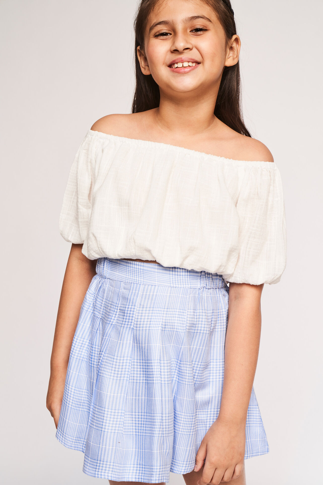 White & Blue Self Design Flared Set, , image 2